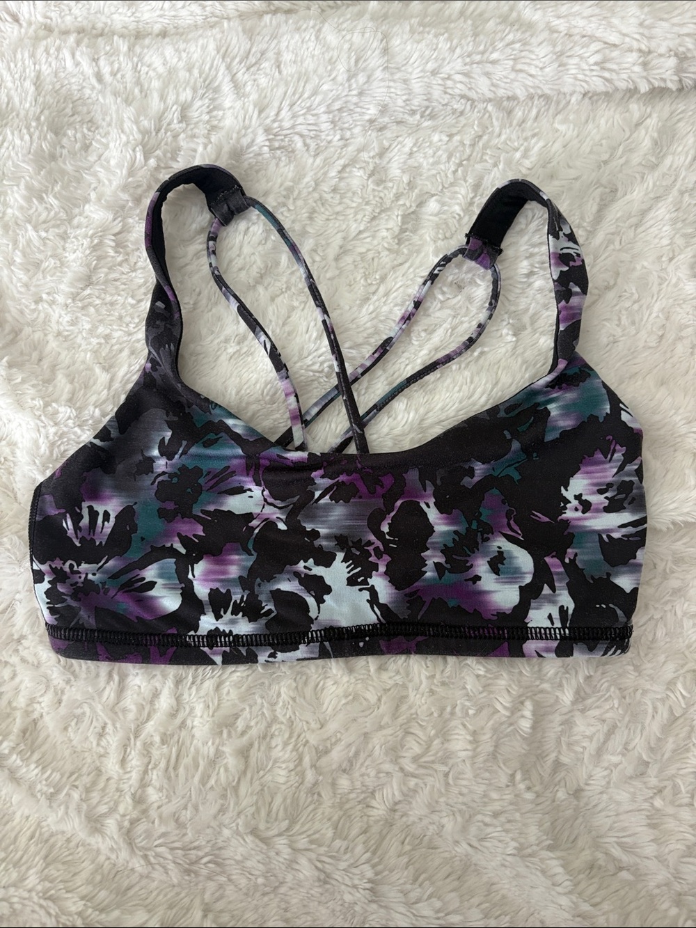 lululemon athletica Black Sports Bra with Purple & Teal Floral Print